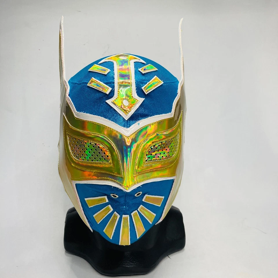 Máscara de Lucha Cara Grado Semiprofesional Cosplay Colores Azul y Dorado Talla Adulto Foto 4 de 4