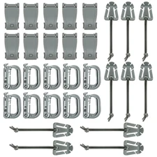 Pack of 30 Grey Tactical Web Dominator Gear Clip Set Elastic Cord for Molle Belt