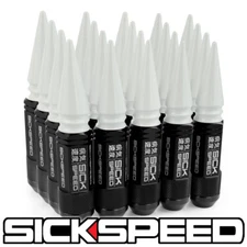 SICKSPEED 20PC BLACK / WHITE SPIKED ALUMINUM 108MM 3PC LUG NUTS 14X2