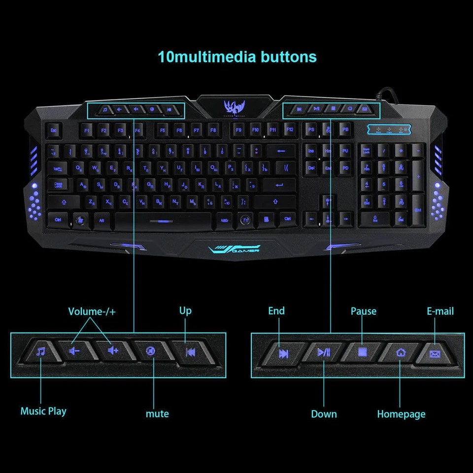LED Wired PC Computer Gaming Keyboard & Mouse Set Mechanical Feel Light Backlit - Image 4 of 4