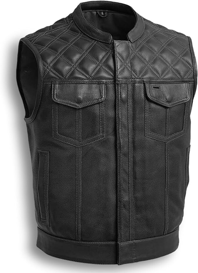 Men's Motorcycle Biker Riding Leather Vest - Classic Rider Hunt Club Pocket Vest