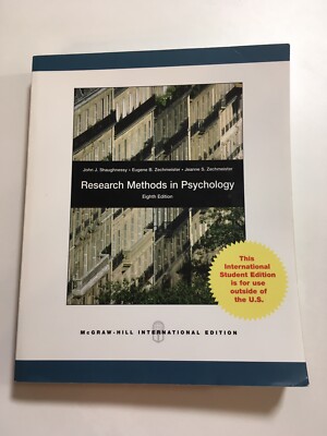 Research Methods In Psychology by Shaughnessy, John Paperback 8th Intern Edition