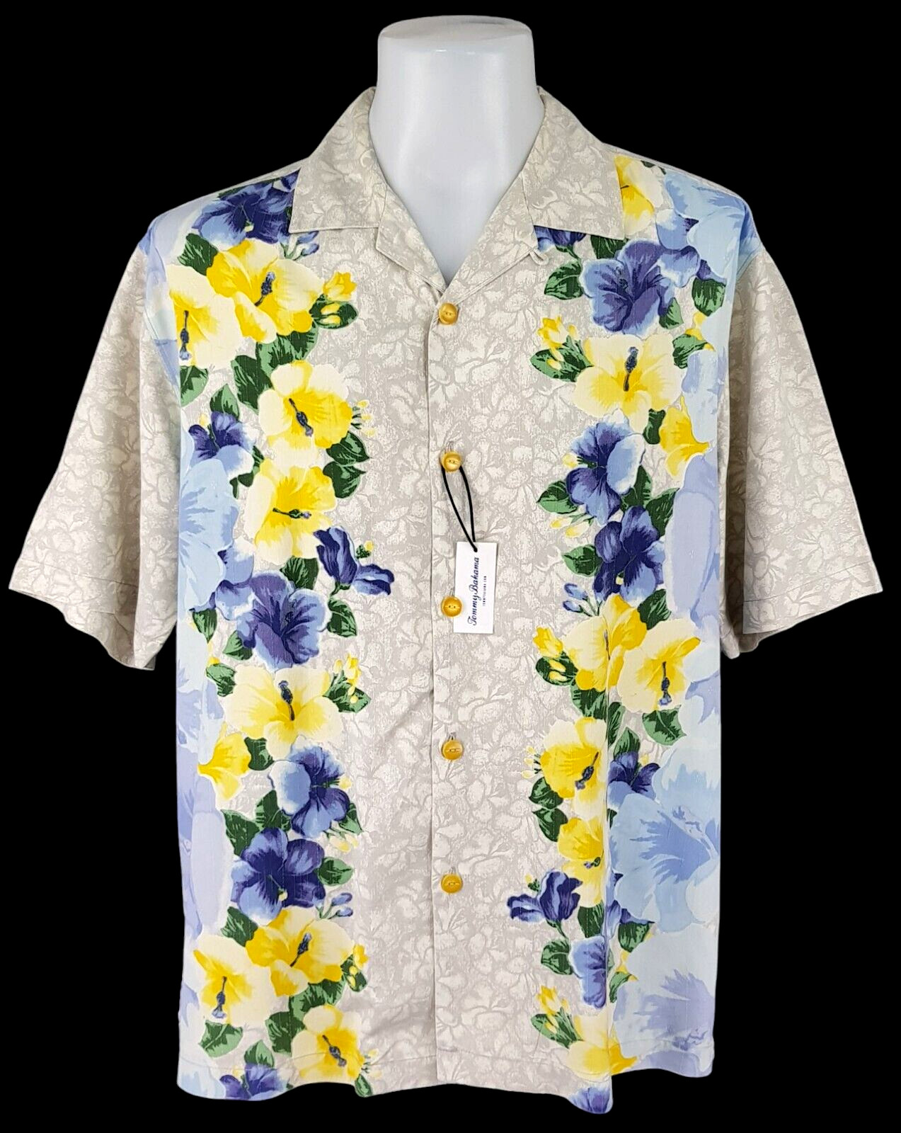 TOMMY BAHAMA Mens 100percent Silk Grey S/S LUXURY HAWAIIAN SHIRT - L - 48" - RRP £119 image 4
