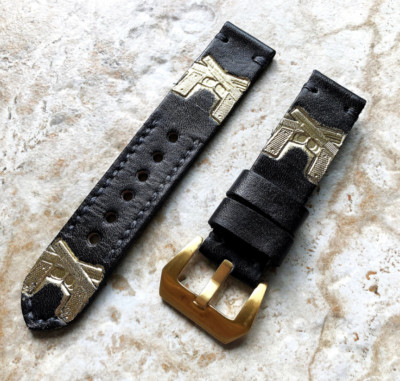 Crossed Pistols Embossed Accented Band for Google Pixel Watch 4 3 45mm -A22