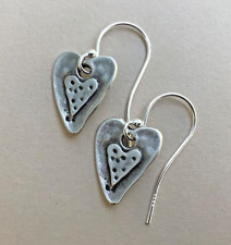 New Sterling Silver Sundance Charm Heart hammered Earrings Artisan Jewelry