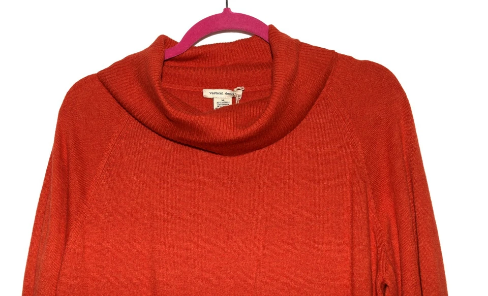 Suéter para mujer diseño vertical rojo capucha cuello cachemir lana mezcla algodón XL NUEVO CON ETIQUETAS Foto 2 de 4