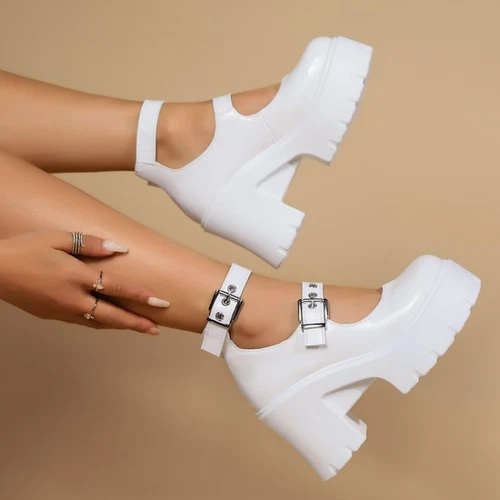 Chunky High Heel Double Straps Mary Jane Platform Women Pumps Punk Shoes Size - Bild 6 von 10