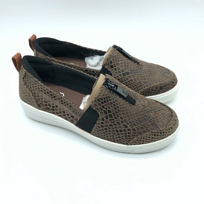 Ryka Womens Slip On Sneakers Faux Snakeskin Zipper Brown Size