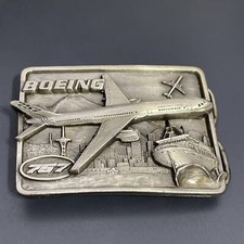 Vintage Pewter 1982 BOEING 757 Aircraft Commemorative Belt Buckle - SISKIYOU