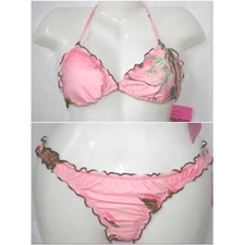 Realtree Girl Pink Camo String Bikini, Camouflage Swimwear Ruffle