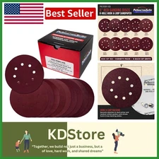 100 Pack 5 inch Sanding Discs 8-Hole Red Variety Pack Grit, Hook ,Loop Sandpaper