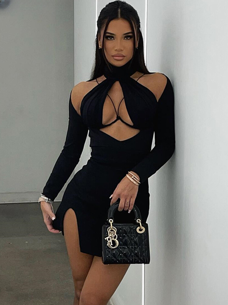 green cocktail dress long sleeve Green Satin Long Sleeve Mini Dress