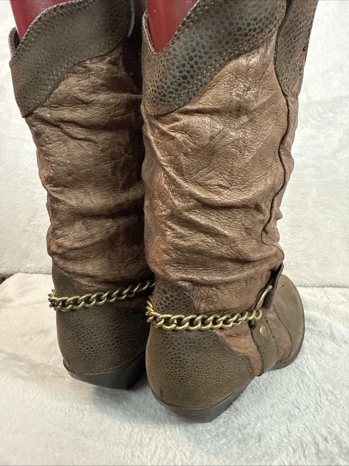 THE LEATHER COLLECTION Marrón Arnés Slouch Punta de Metal Botas de Vaquero Western 7.5 Foto 2 de 4