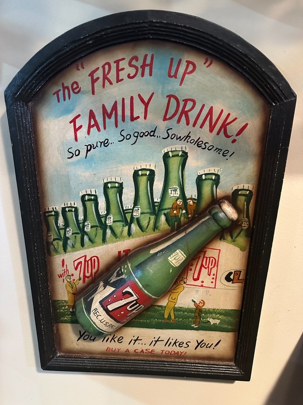 Vintage 7 Up Wooden Sign Excellent