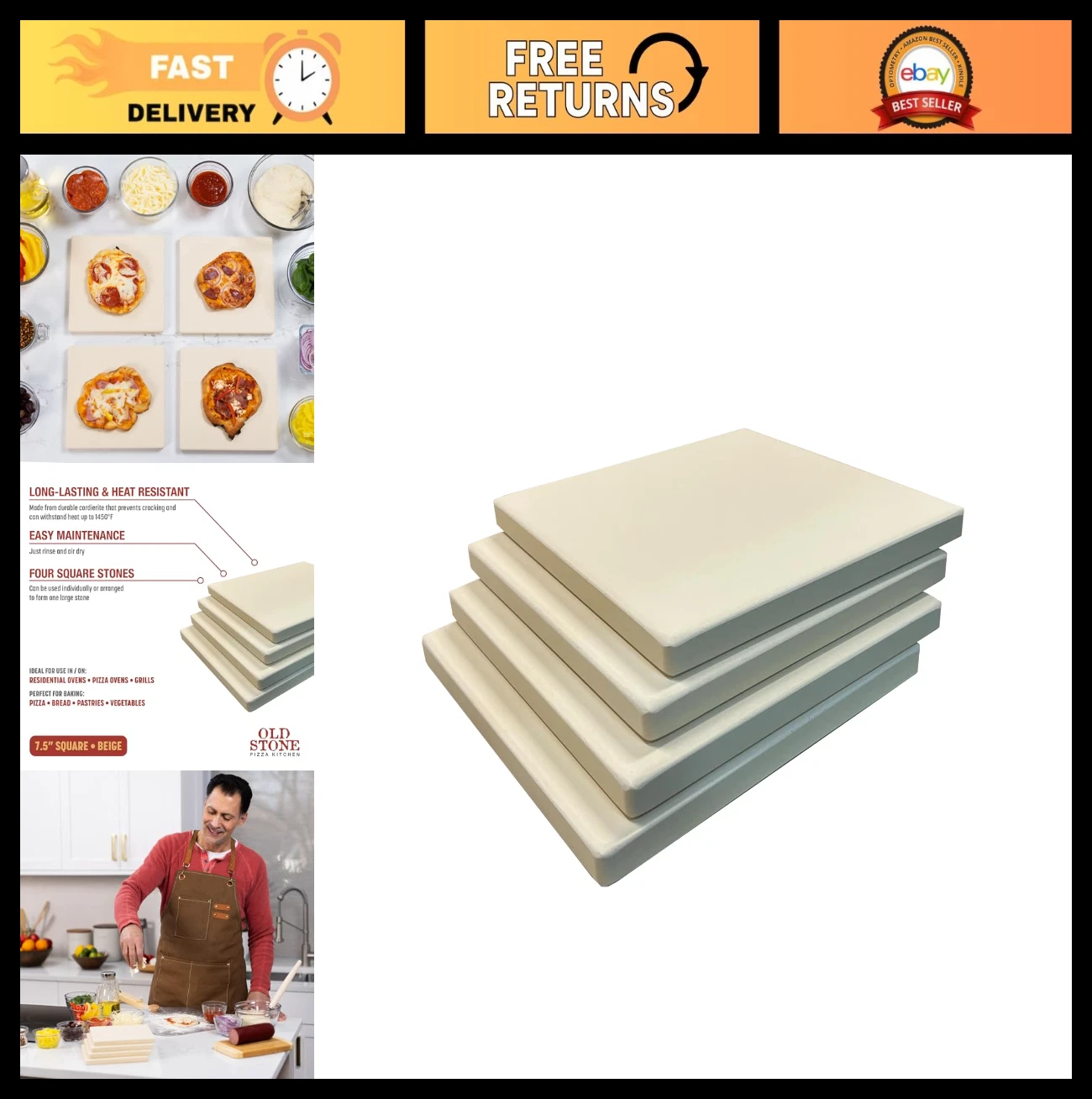 4-Piece Cordierite Rectangle Pizza Stone Set - Perfect for Home Baking & Grillin
Opens in a new wind