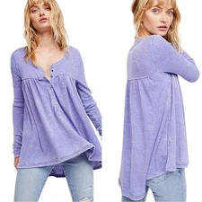 Free People Kai Swing Henley Thermal Top Tee Faded Grunge Lilac Small Bohemian