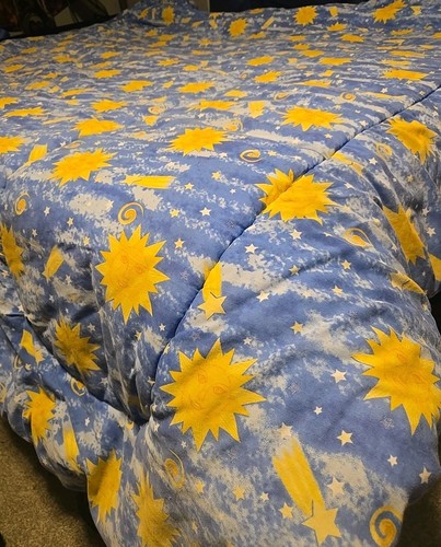 FLAWS PLS READ Vtg 90s Celestial Whimsigoth Blanket Comforter Sun Stars 85 x 85