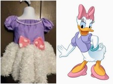 Disney Daisy Duck cotton purple/faux fur knee length dress 3m- 4T Halloween