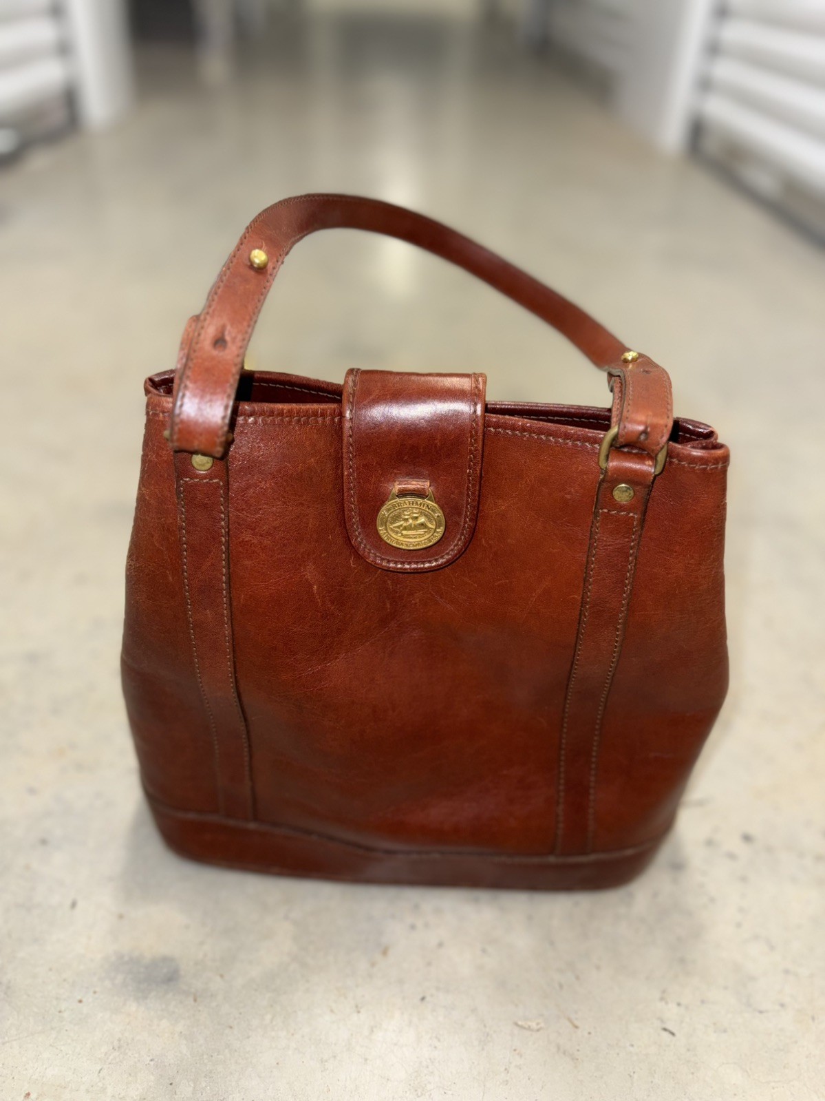 BRAHMIN TUSCAN LEATHER TOTE SHOULDER BAG HANDBAG BROWN VINTAGE