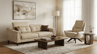 Beiges Wohnzimmer Polster Set Exklusiver 3-Sitzer Stoffsessel 2Tlg