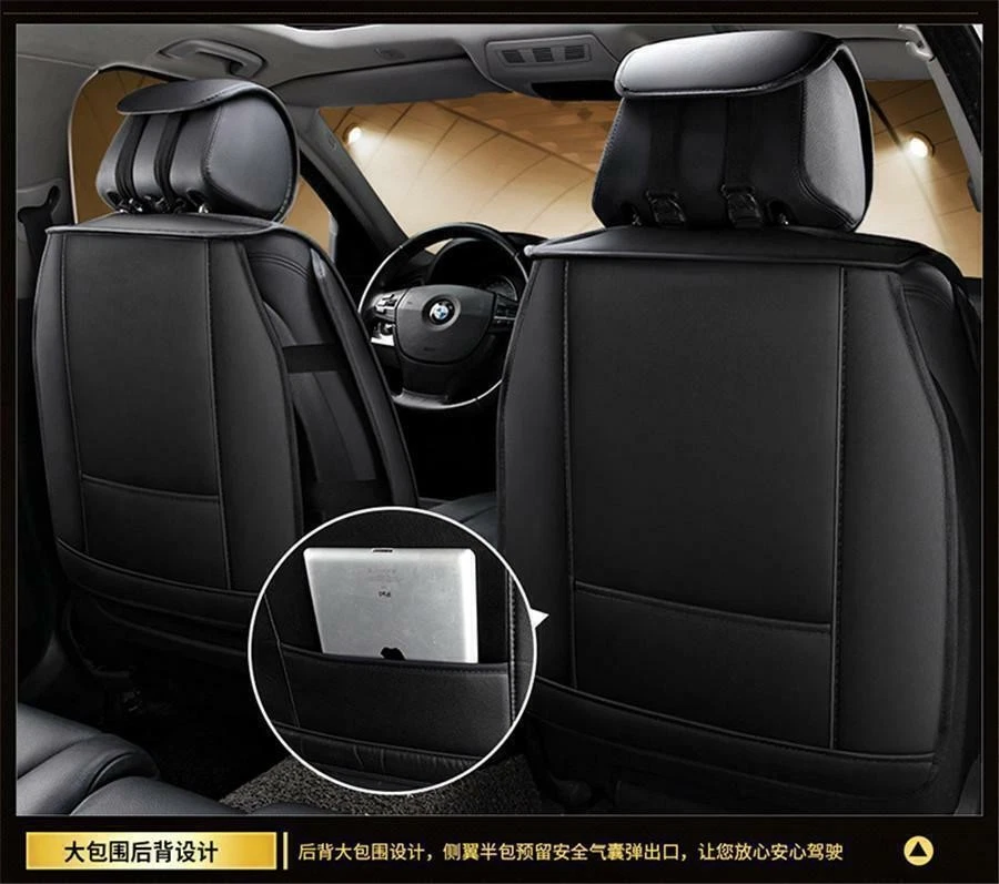 Black PU Leather Car Seat Covers Luxury interior Full Set Front & Rear USA SHIP - Image 3 of 4
