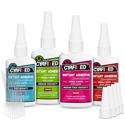 Super Glue Kit CA Glue (Thick, Medium-Thick, Medium, Thin) 6 oz Mix Viscosity
