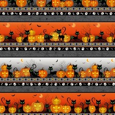 Feline Drive Fabric TRICK OR TREAT Cat Border Stripe - Fat Quarter 18"x22" FQ