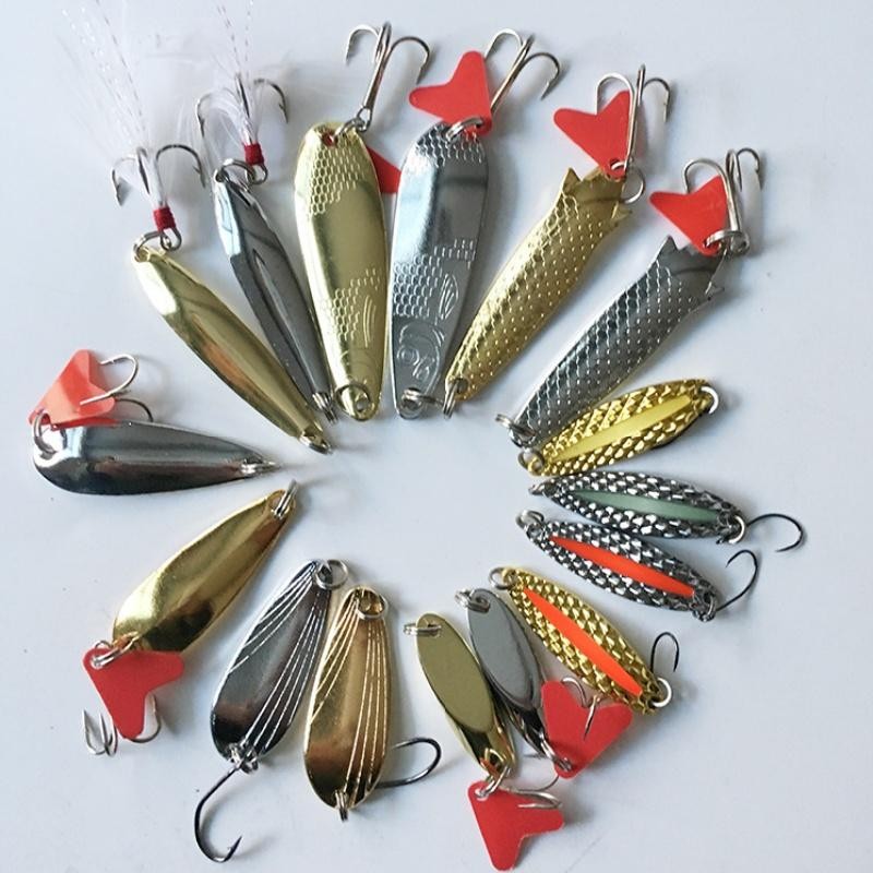 Fishing Lure Kit 16 Pcs Sets Trolling Jigging Lure Metal Spoon for Bass Pike