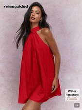 NWT Missguided Red Halter Neck Mini Swing Babydoll Dress Women's Size S