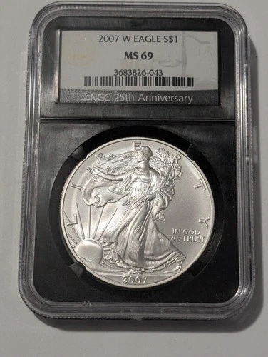 2007-W West Point Burnished American Silver Eagle ASE NGC Black Core MS69