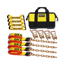 8 Point Roll Back Vehicle Tie Down Kit,Tow Truck Flatbed Straps with Chain Ex...