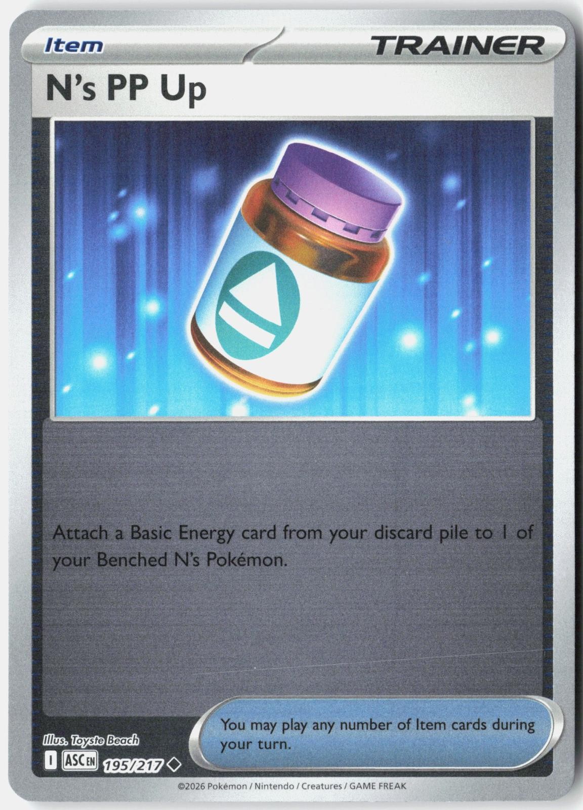 N's PP Up 195/217 Uncommon Ascended Heroes Pokemon Reverse Holo