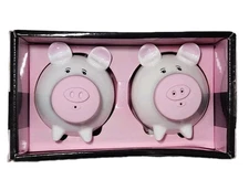 2 Pc Pig Piggy Salt Pepper Shakers W Box W Silicone Lids Cute Fat Pigs Porcelain