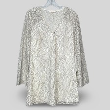 WAYF Long Sleeve Lace Dress Cream Black Bell Sleeve V-Neck Size S