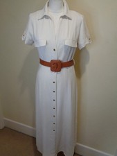 ZARA CREAM BUTTON FRONT MAXI BELTED SHIRT DRESS WITH TAN BELT - SIZE XS
