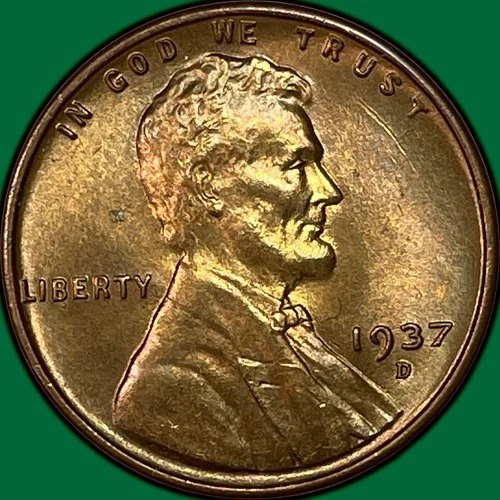 1937-D Lincoln Wheat Cent Uncirculated UNC Coin, Scratch #37686