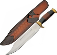 Bowie Knife Stainless Steel Mirror Finish 12in Blade Leather Handle  Sheath