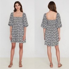 Faithfull the Brand Dress Black White Alina Smocked Zebra Square Neck Sz 4