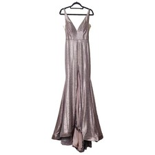 Jovani Deep V Formal Mermaid Gown Size 4 Pink Metallic NWT