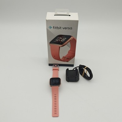 Fitbit Versa Fitness Smartwatch - Peach/Rose-Gold Aluminium Tested Working 