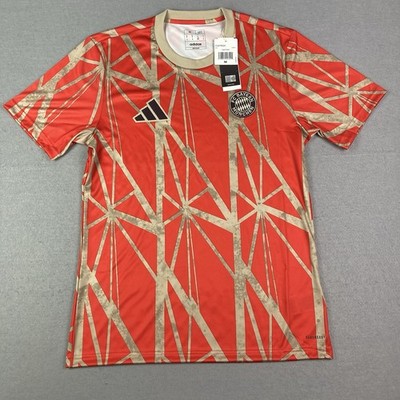 adidas 2024-25 FC Bayern Munich Pre-Match Shirt Top Jersey Red Gold Men's Sz M