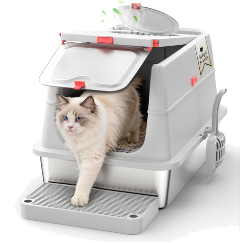 Katzenklo Edelstahl Katzen Toilette Klappdeckel XXL