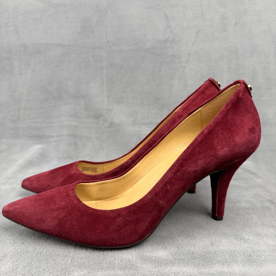 Zapatos de tacón de aguja Michael Kors de gamuza con punta borgoña para mujer talla 9M Foto 2 de 4