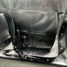 Image of True Religion Black Messenger Bag Men Zip Buckle Adjustable Strap Inner Pockets