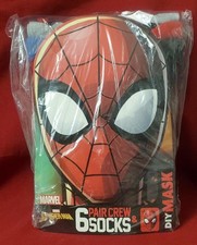 Marvel Spiderman 6-Pair CREW SOCKS  DIY MASK Shoe Size 6-12 NEW