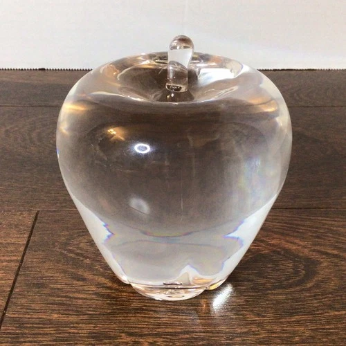 Vintage Signed Steuben Crystal Art Glass Apple Sculpture 4” Paperweight Teacher
