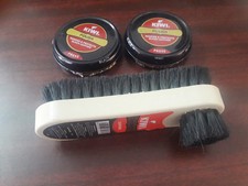 Kiwi Shoe Wax Polish Black 2x 40g Tin Shine Plus Hair Brush cum Applicator Kit