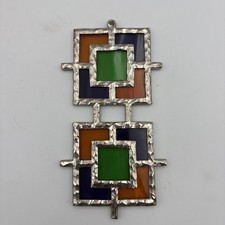 Vintage Handmade Geometric Stained Glass Suncatcher Hanging Window Art