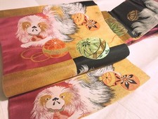 Japanischer Kimono Nagoya Obi Gürtel Reine Seide Retro Taisho Hundeball