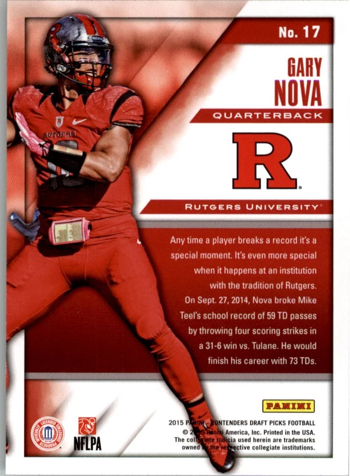 2015 Panini Contenders Draft Picks Passing Grades #17 Gary Nova - FB - Image 2 of 2